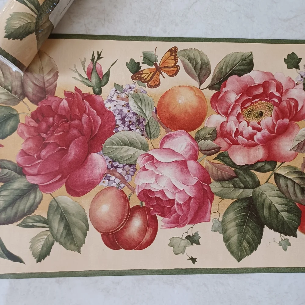 Wallpaper Border Fruit Flower & Butterfly Yellow